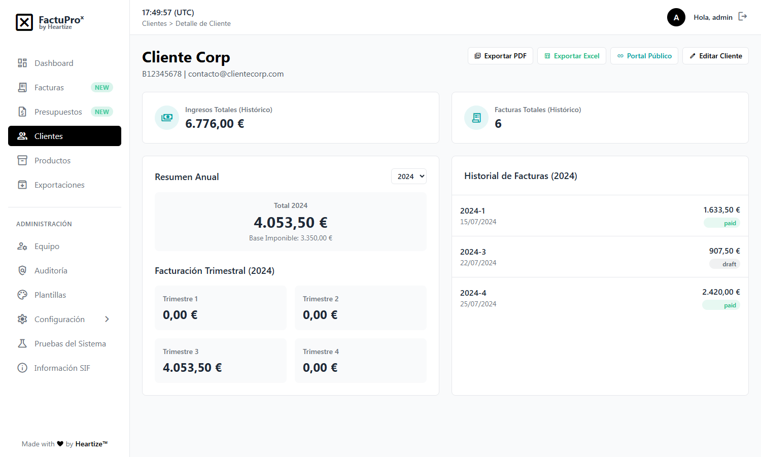 Lista de clientes en el CRM de FactuProˣ.