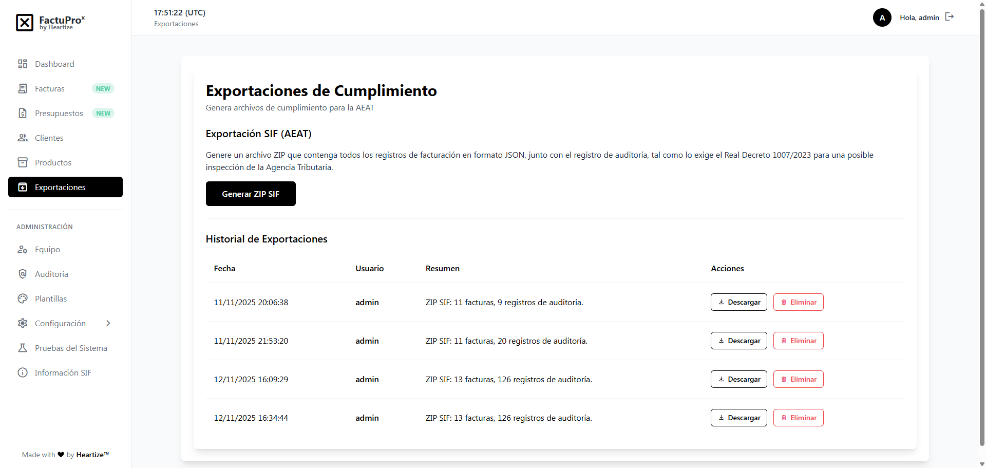 Pantalla de informes y analíticas de FactuProˣ.